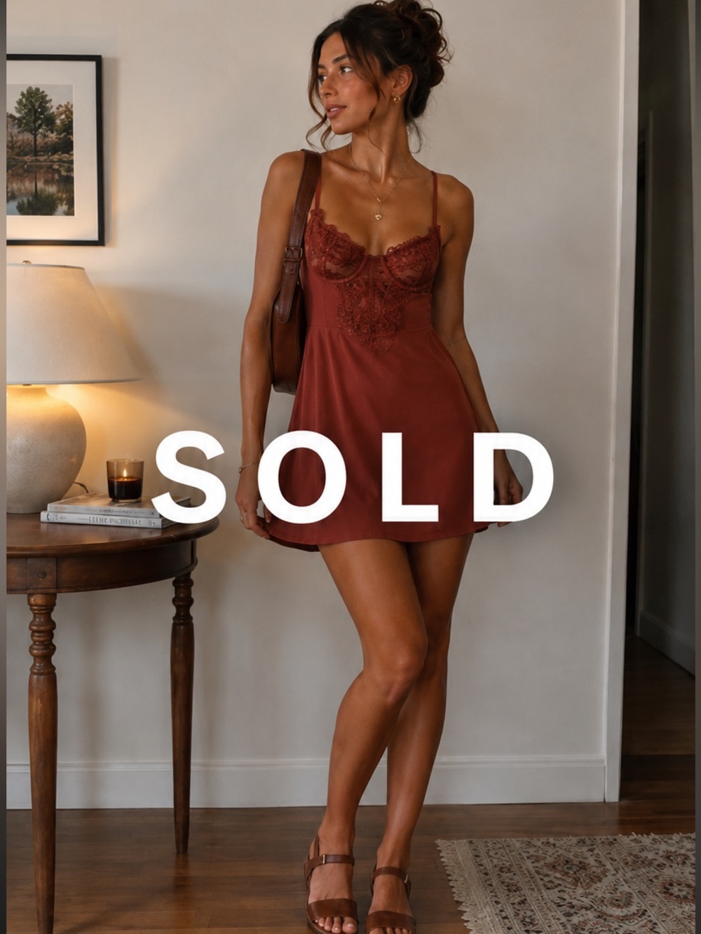Rust Lace Corset Mini Dress